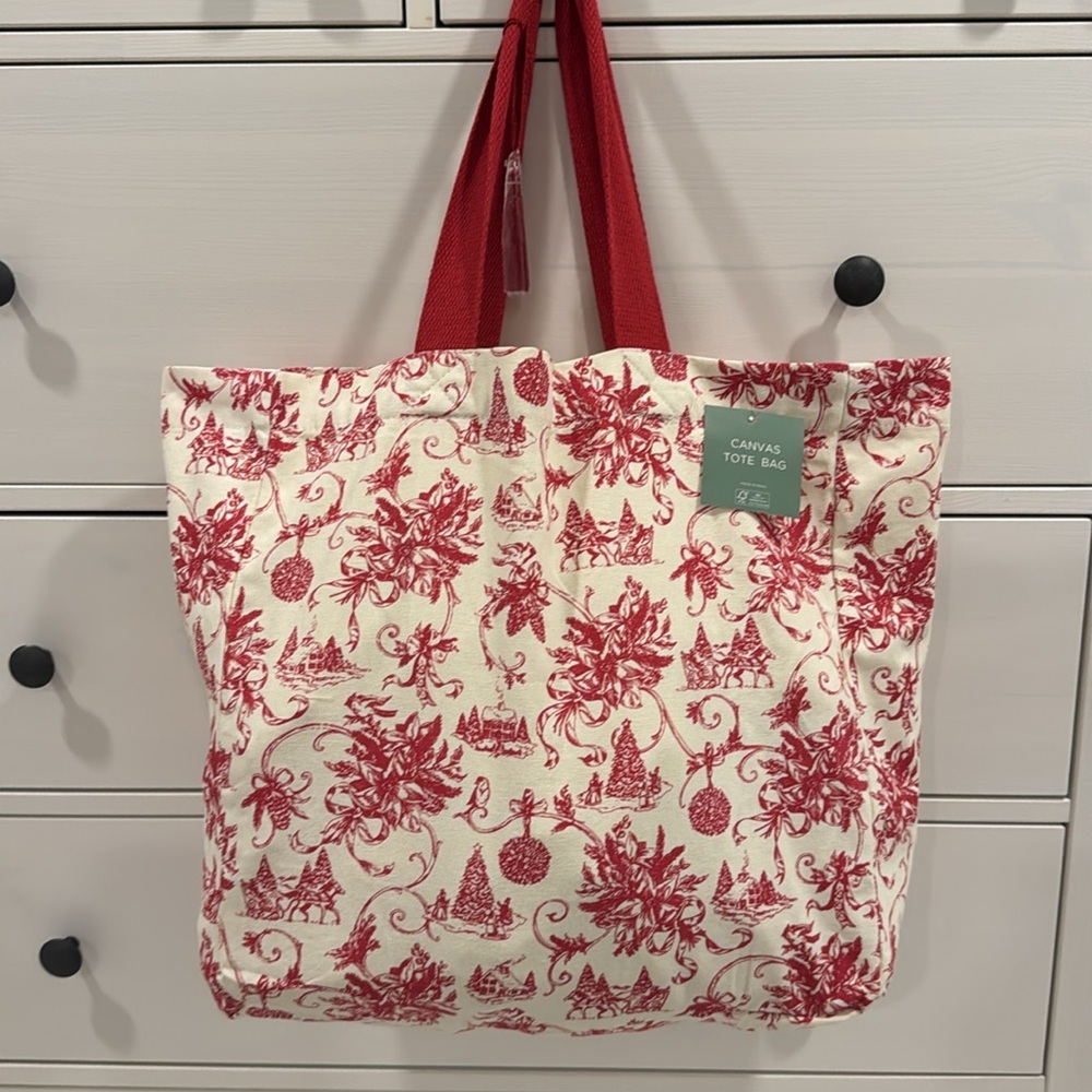 Red and Cream Canvas Tote Bag